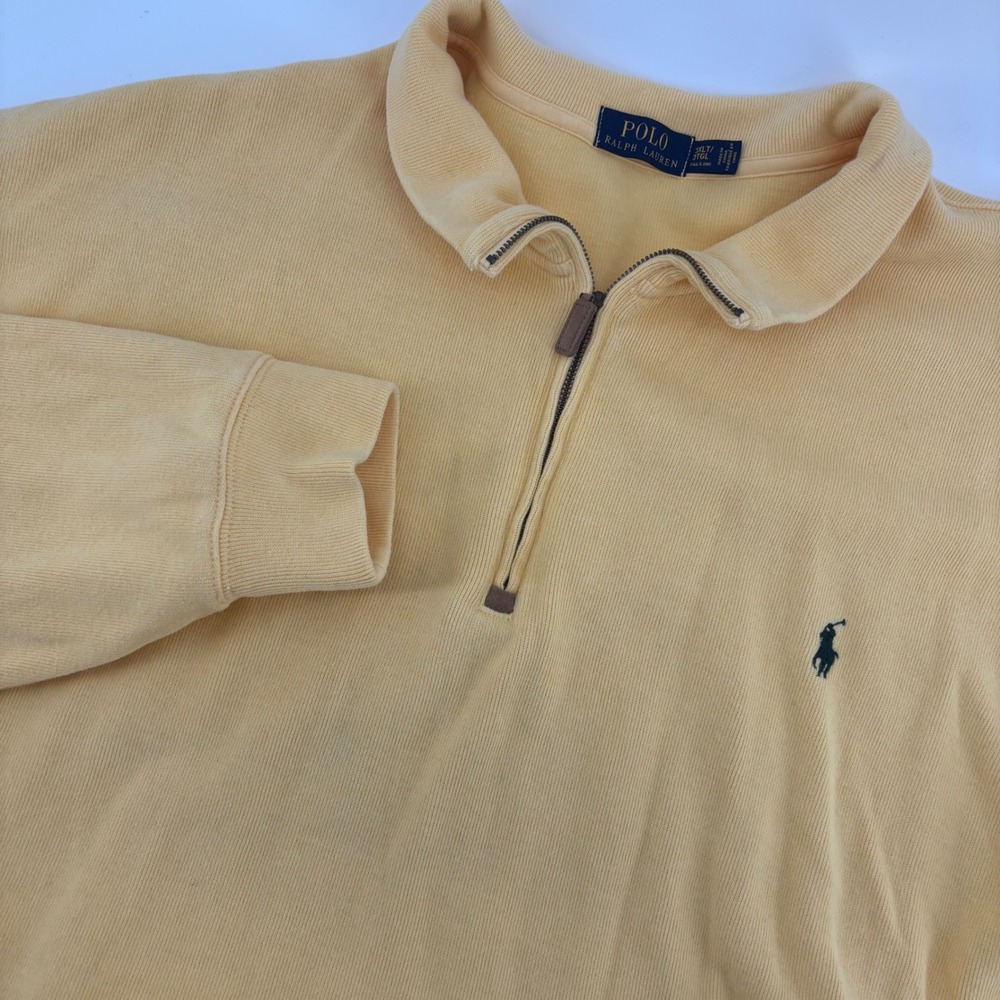 Polo Ralph Lauren Quarter Zip Men 3XLT Yellow Ribbed Cotton Pullover Preppy